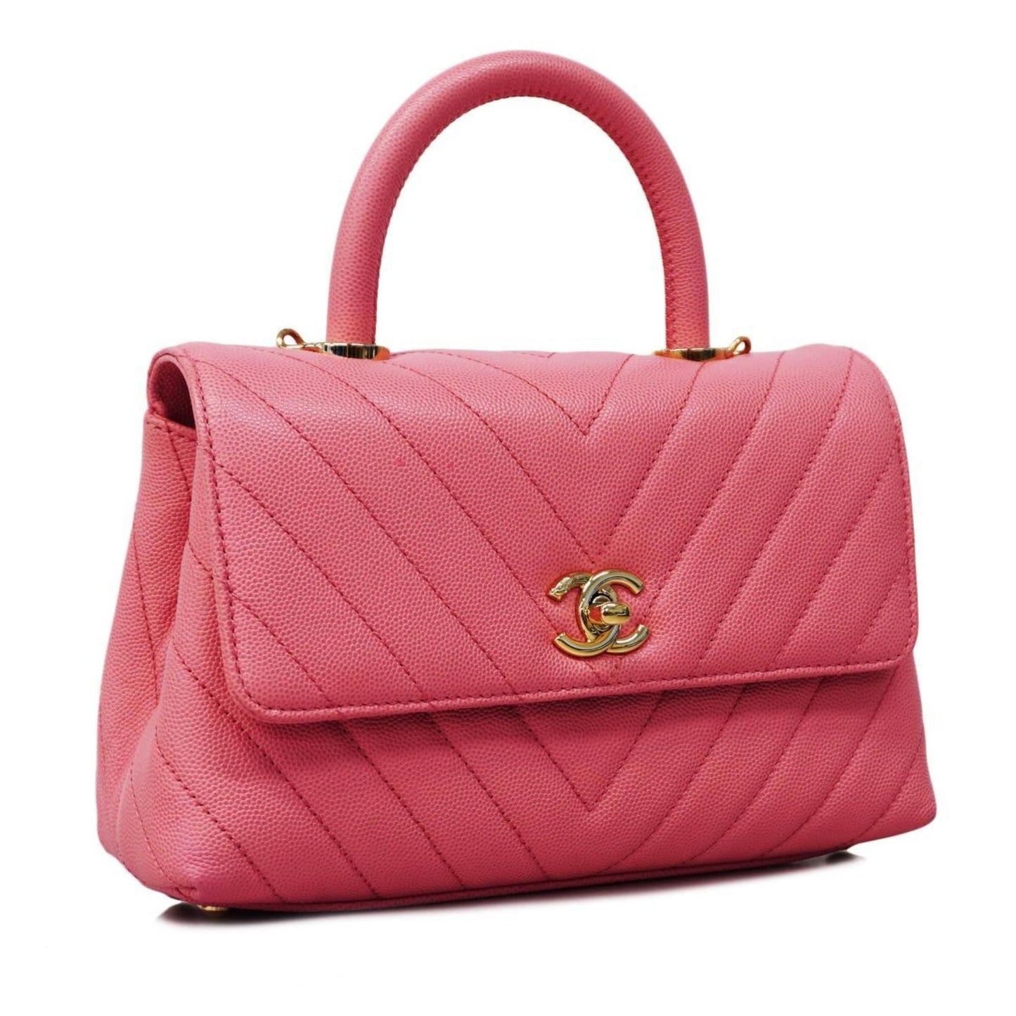 Chanel handbag V-stitched chain shoulder bag caviar skin pink champagne ladies