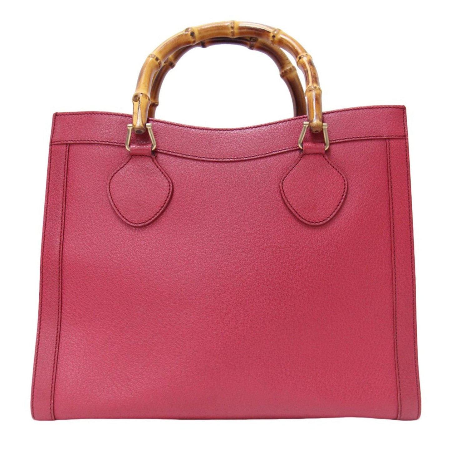 Gucci Red Color Leather Bamboo Handbag Tote Bag