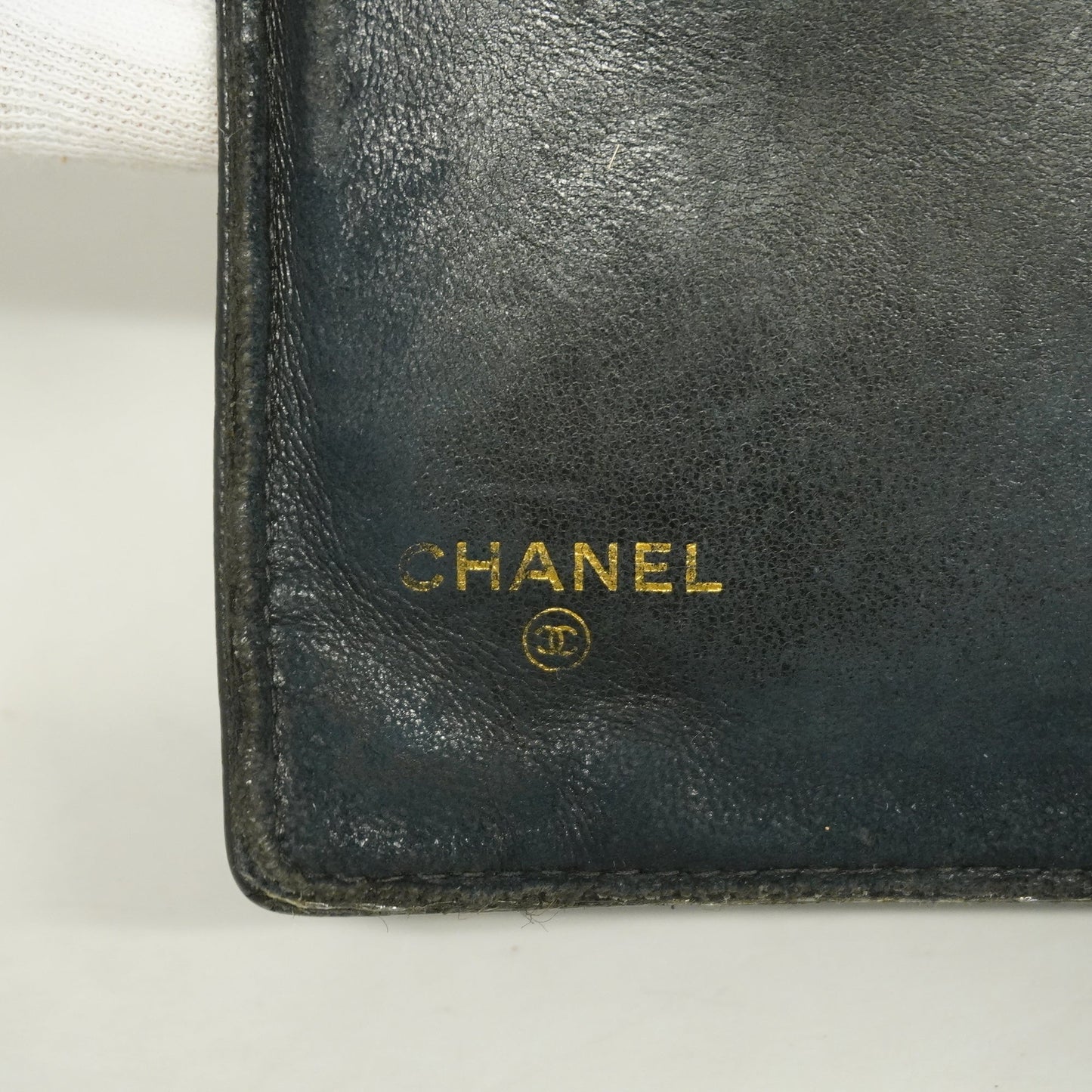 Chanel[3cc2399] Auth  long wallet caviar skin black gold metal