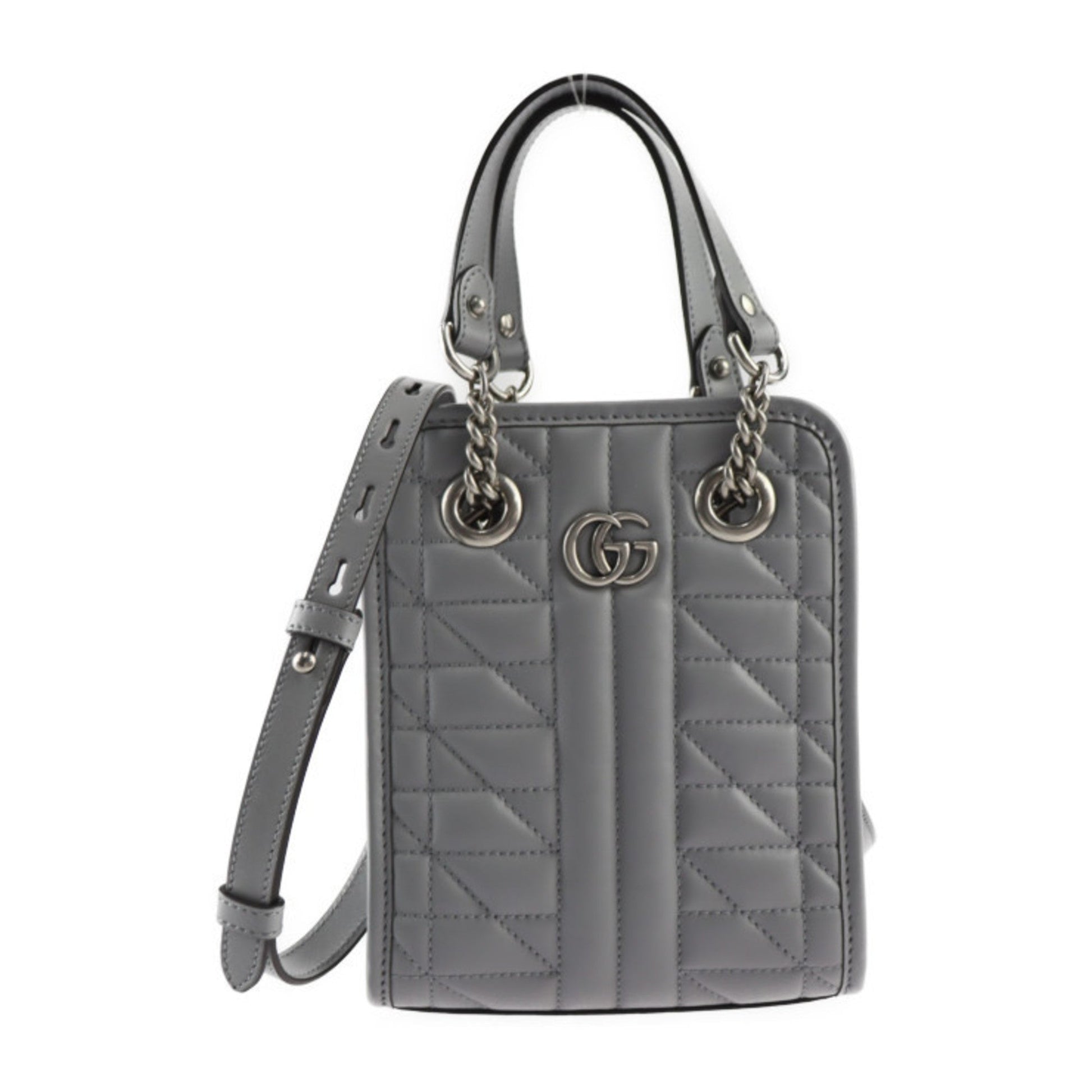 Gucci Gg Marmont Gray Leather Handbag Shoulder Bag Tote Bag ()