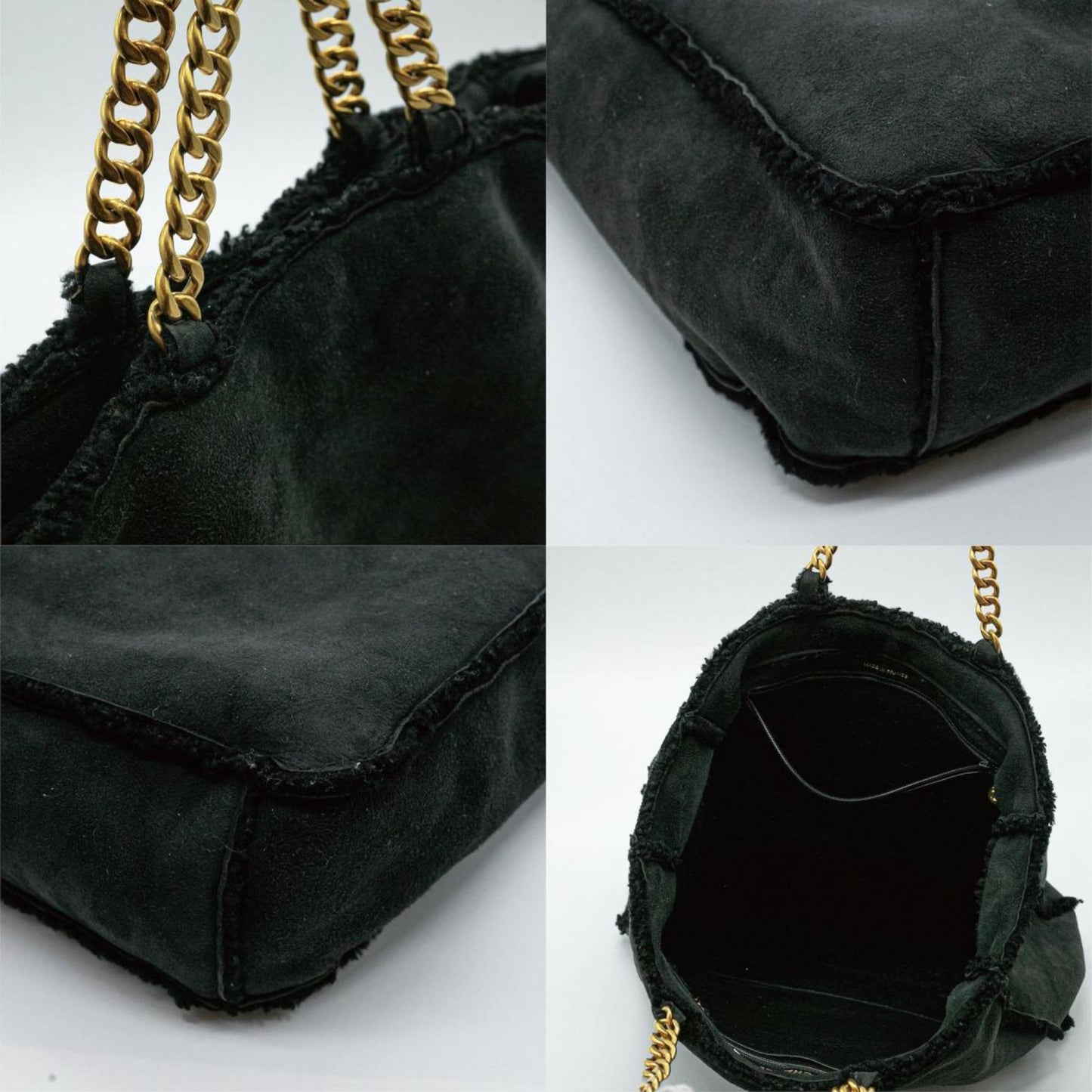 CHANEL Tote bag Handbag Chain Mouton Black Gold Men Women PD16