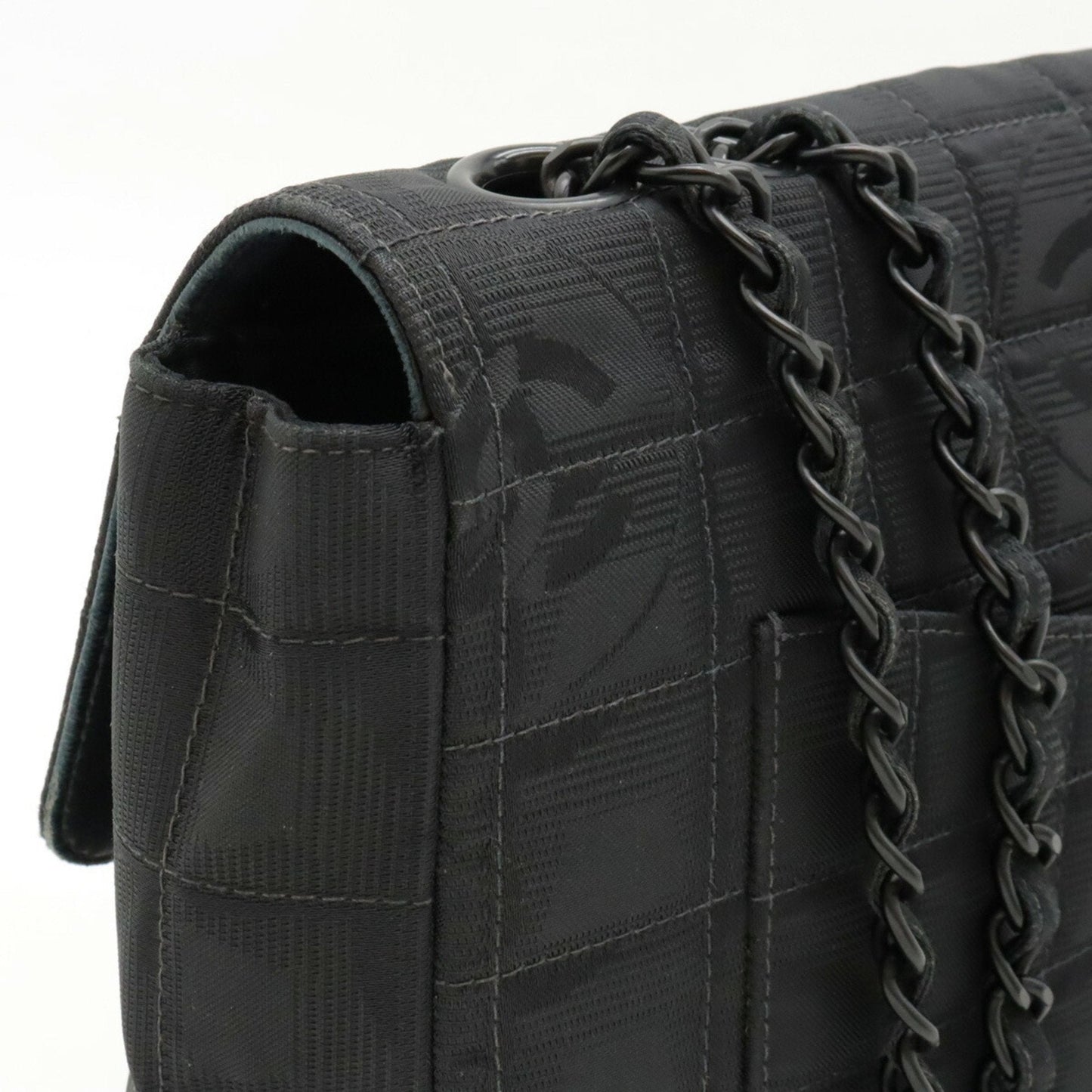 CHANEL New Travel Line Shoulder Bag Chain Nylon Jacquard Leather Black A15285