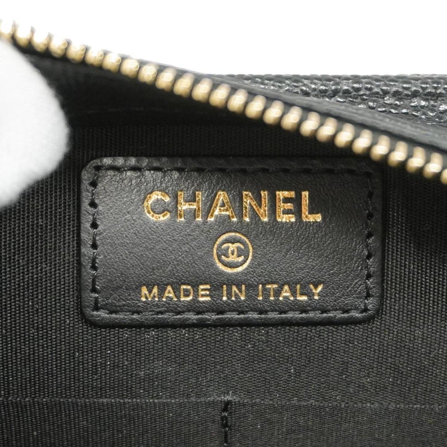 Chanel Shoulder Wallet Matelasse Chain Caviar Skin Black Champagne Women's