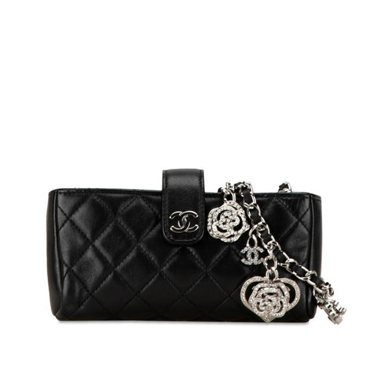 Chanel Matelasse Coco Mark Chain Shoulder Bag Black Lambskin Women's CHANEL