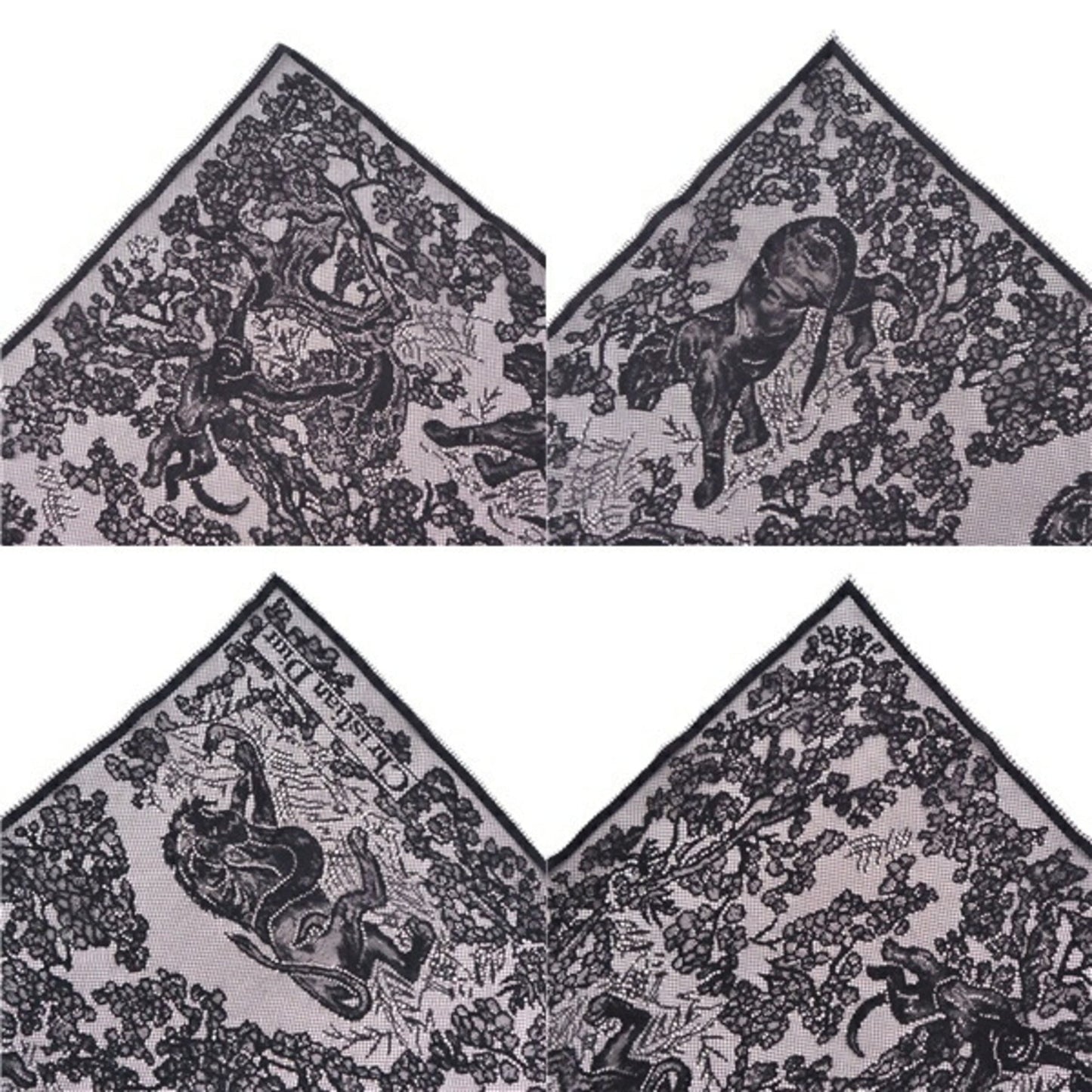 CHRISTIAN DIOR Scarf Muffler Lace Safari Animal Pattern Cotton Nylon Women's Black