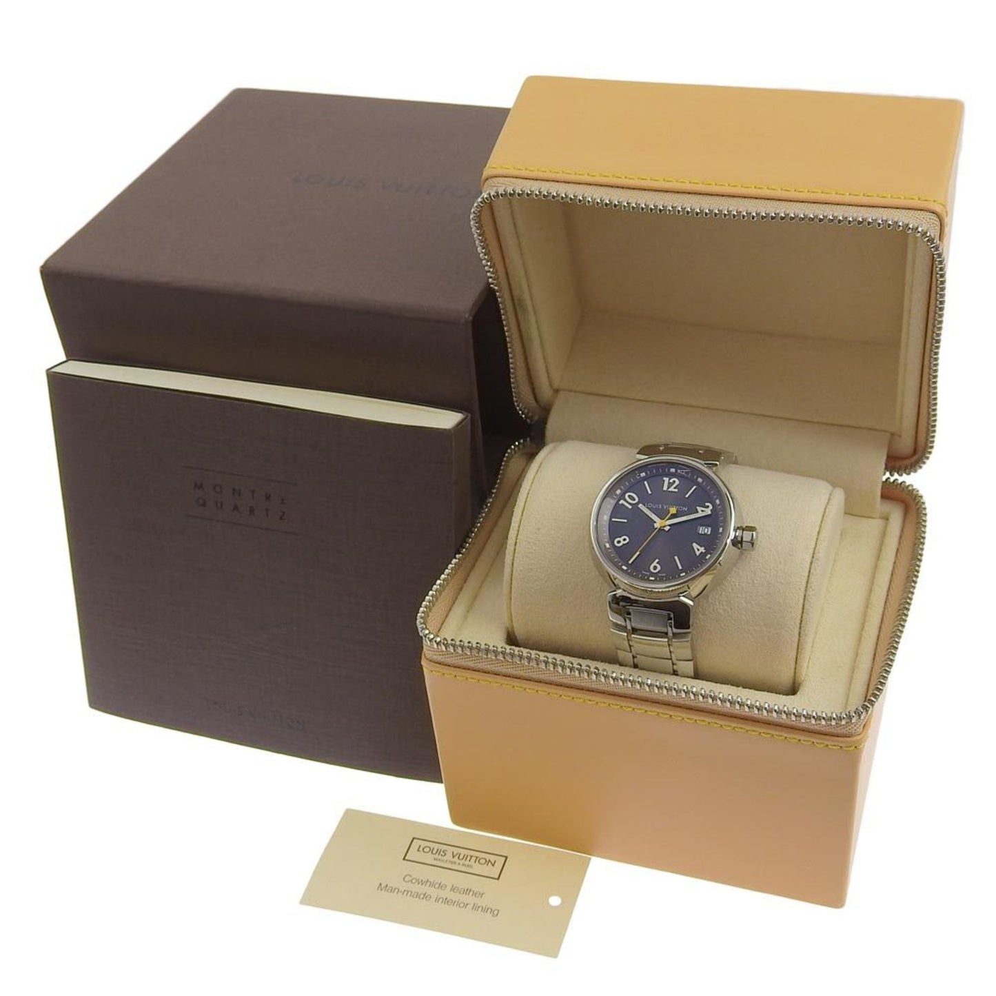 LOUIS VUITTON Tambour Watch Q1311 Stainless Steel Silver Quartz Analog Display Women's Brown Dial