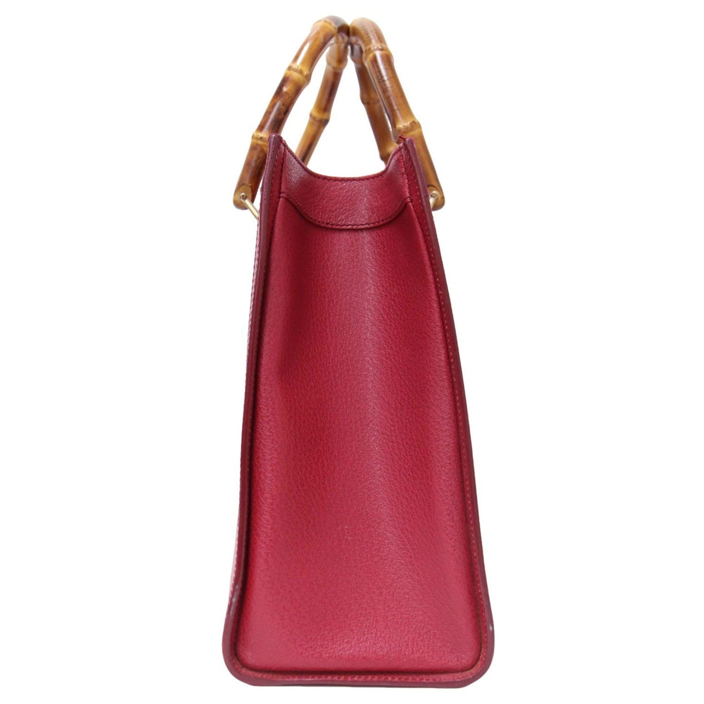 Gucci Red Color Leather Bamboo Handbag Tote Bag