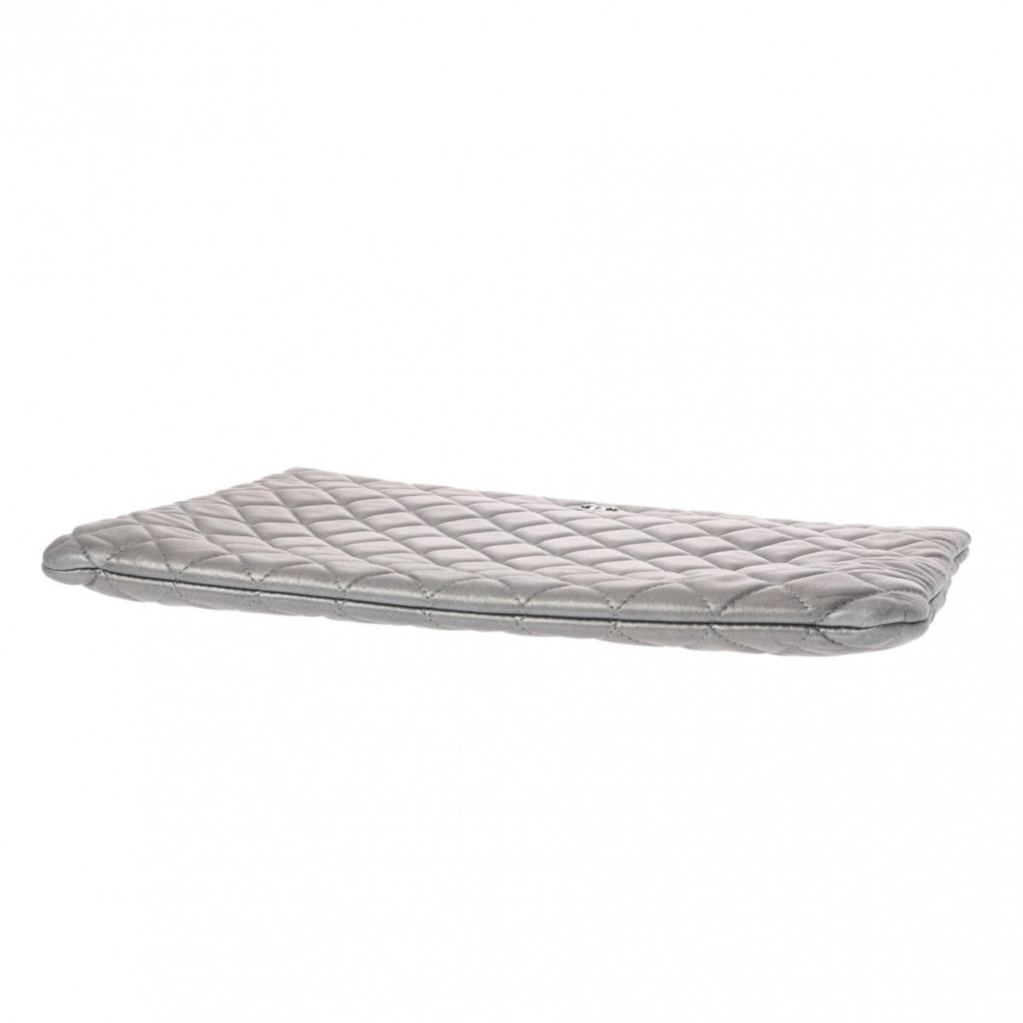 CHANEL Chanel Matelasse Silver Unisex Lambskin Clutch Bag