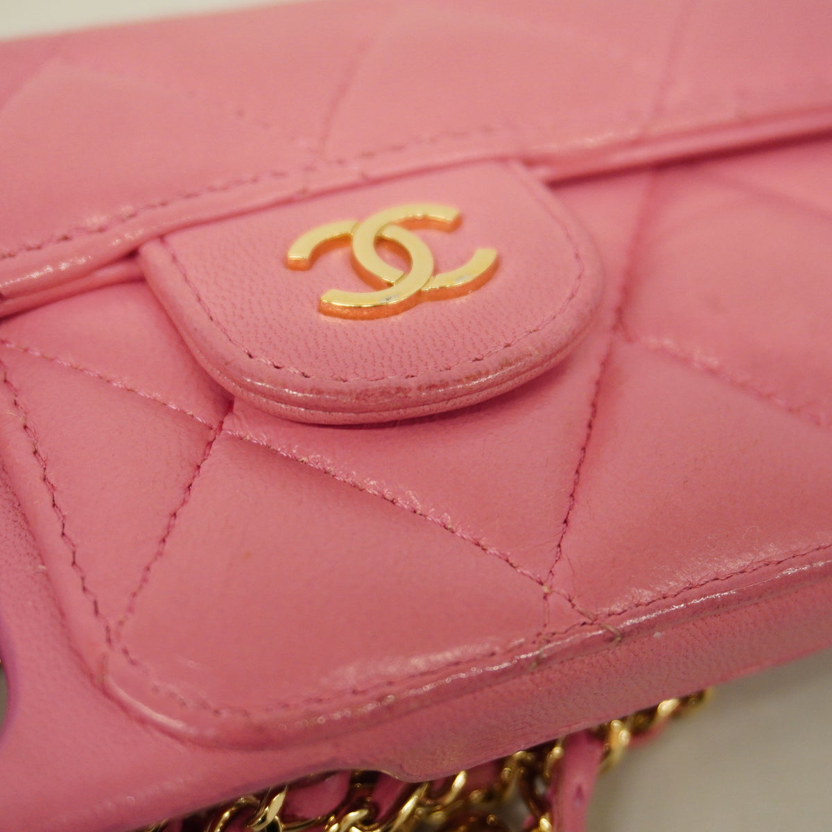 ChanelAuth  Matelasse Women's Bag Accessory Pink Smartphone case chain shoulder