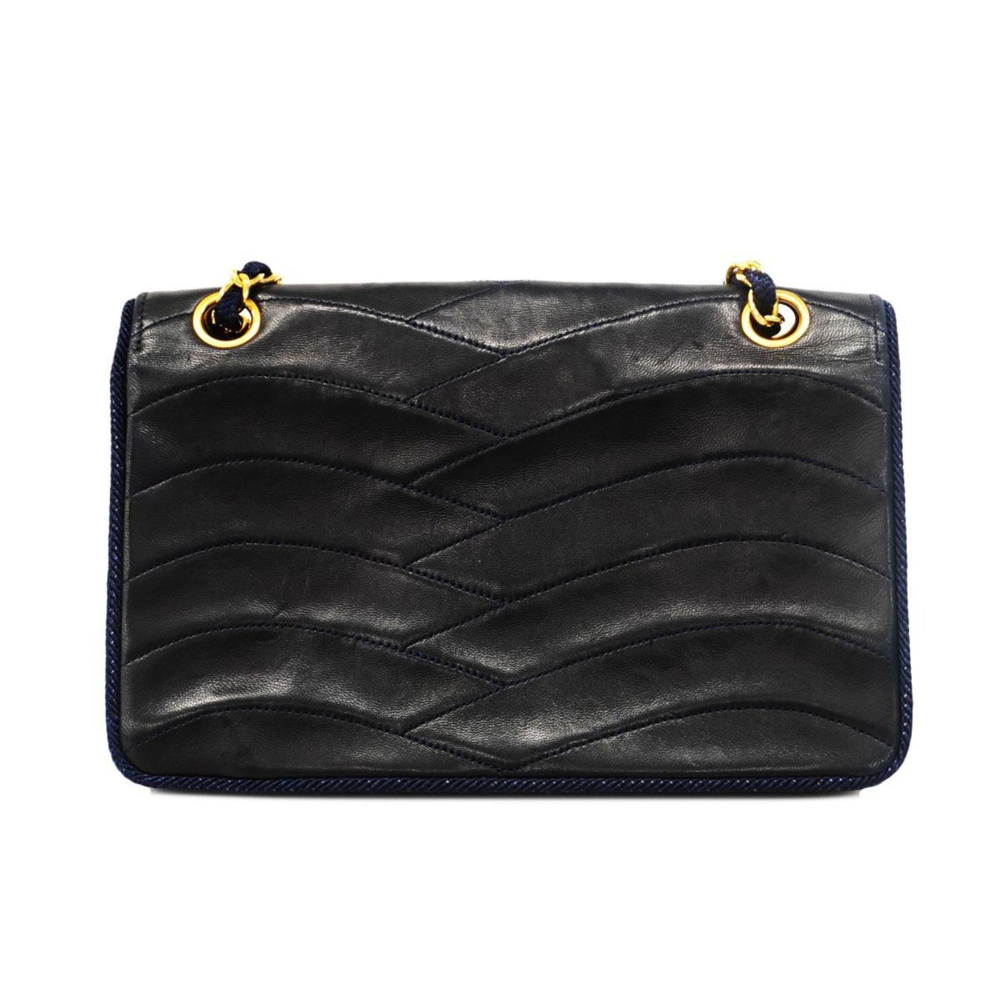 Chanel Shoulder Bag W Chain Lambskin Navy Women's