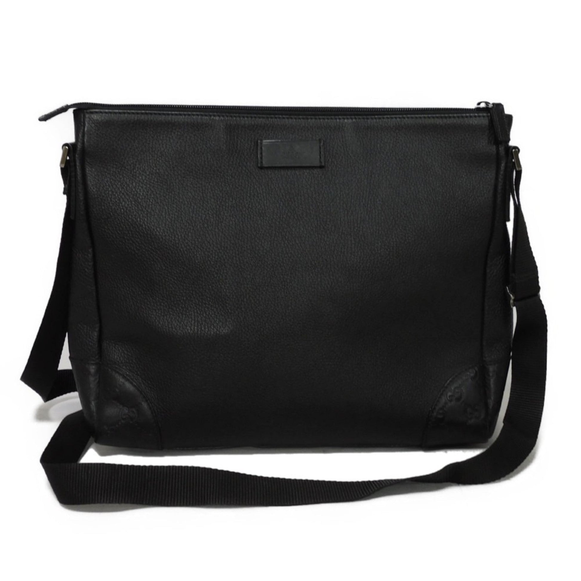 Gucci Black Leather Messenger Bag Shoulder Bag ()