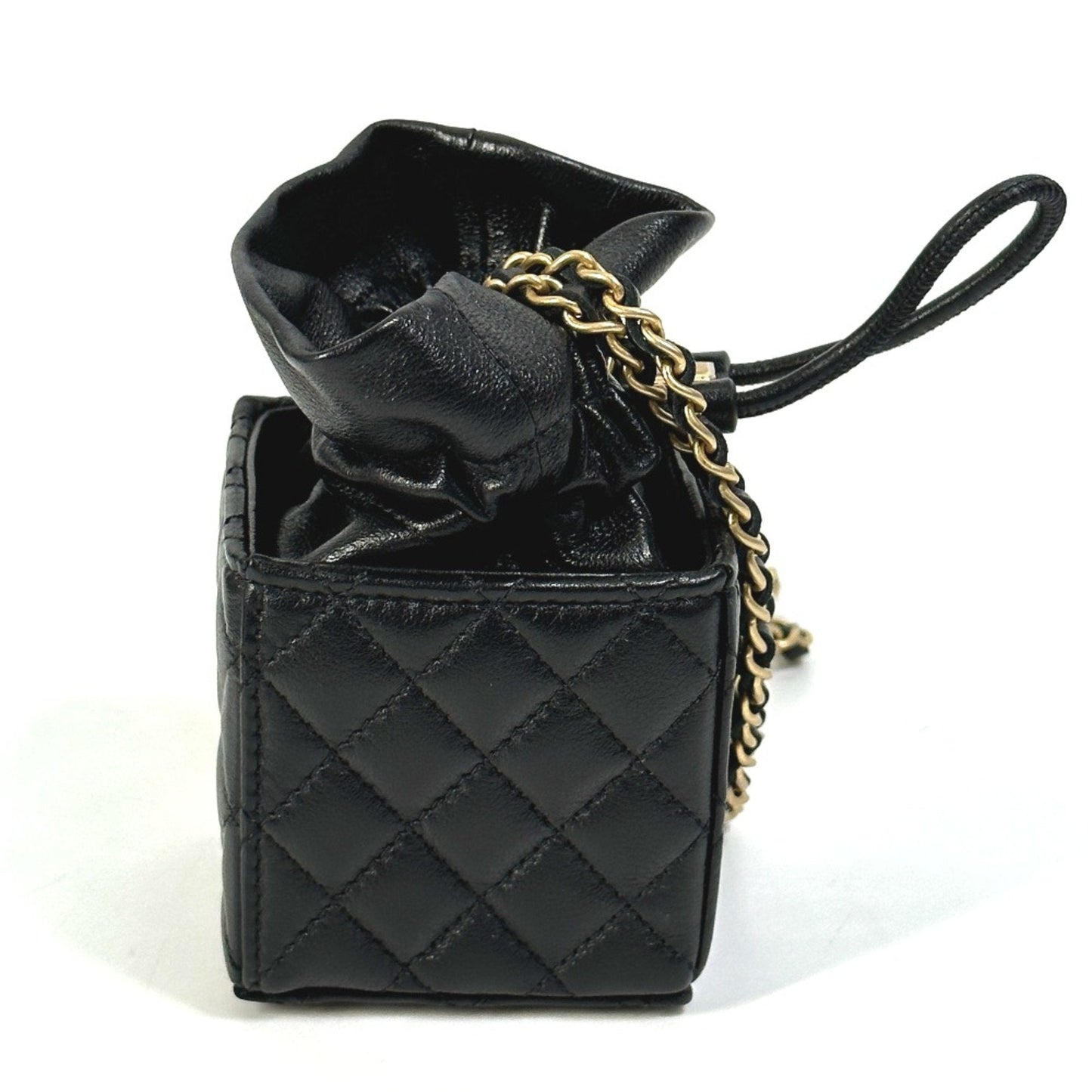 Chanel CCCC Mark Chain Mini Drawstring Crossbody Pochette Shoulder Bag Black Gold