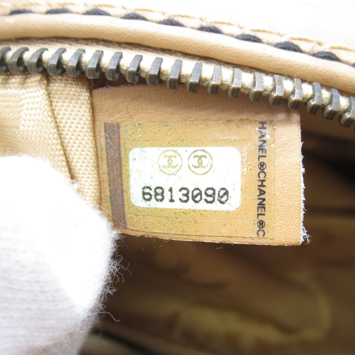 CHANEL Wild Stitch Handbag Beige leather