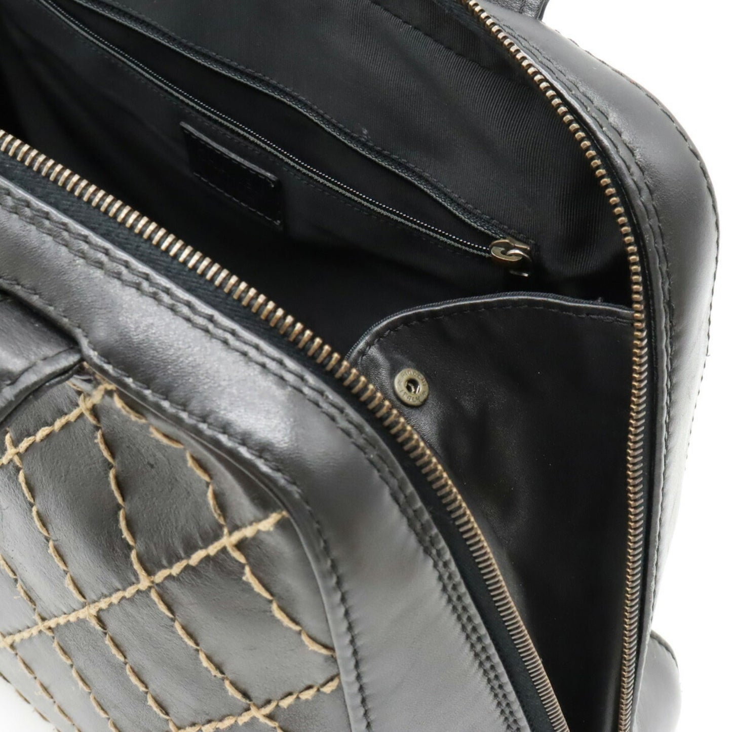 Chanel Wild Stitch Coco Mark Tote Bag HandBag Leather Black A14693