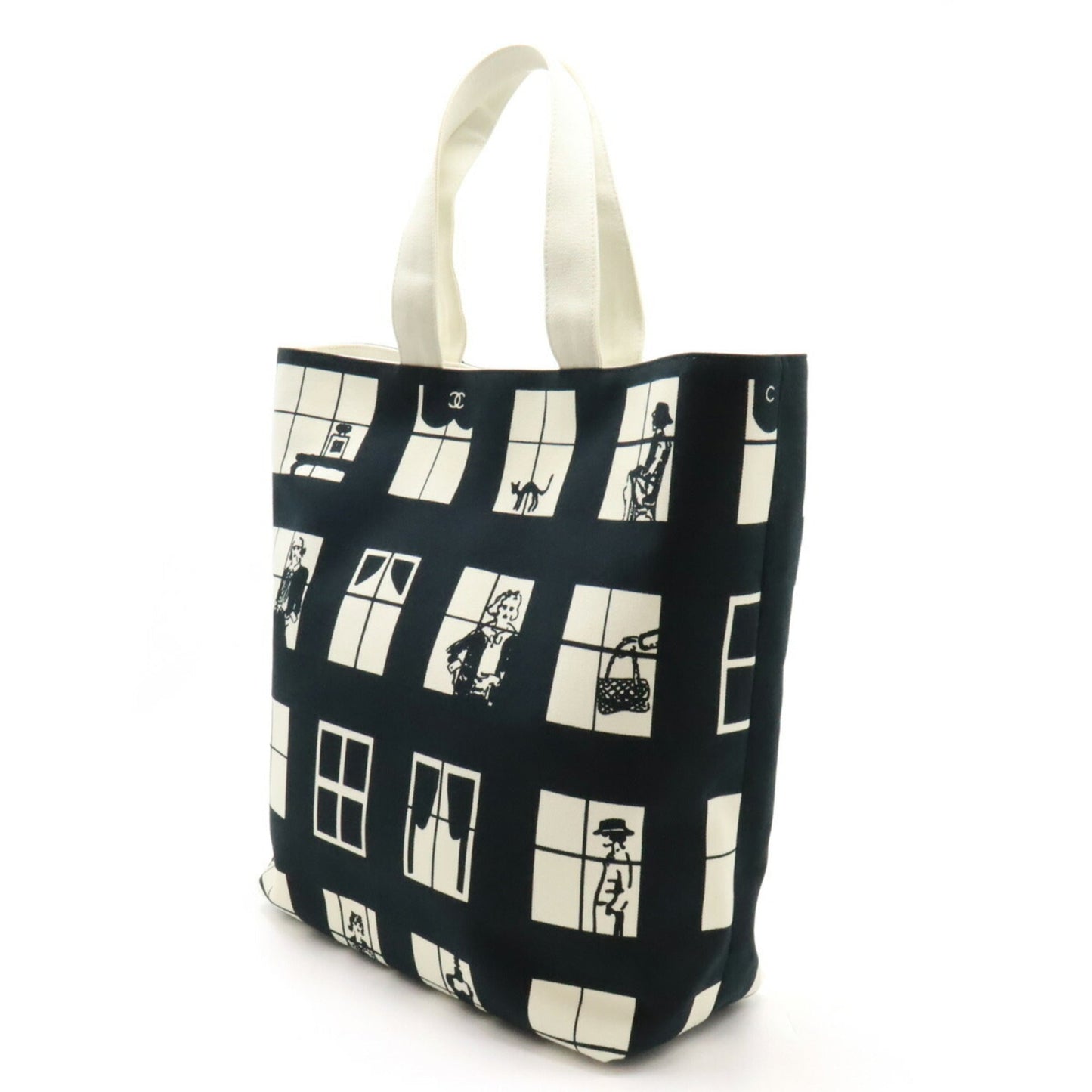 CHANEL Chanel Windows Line Coco Mark Tote Bag Shoulder Canvas Black White