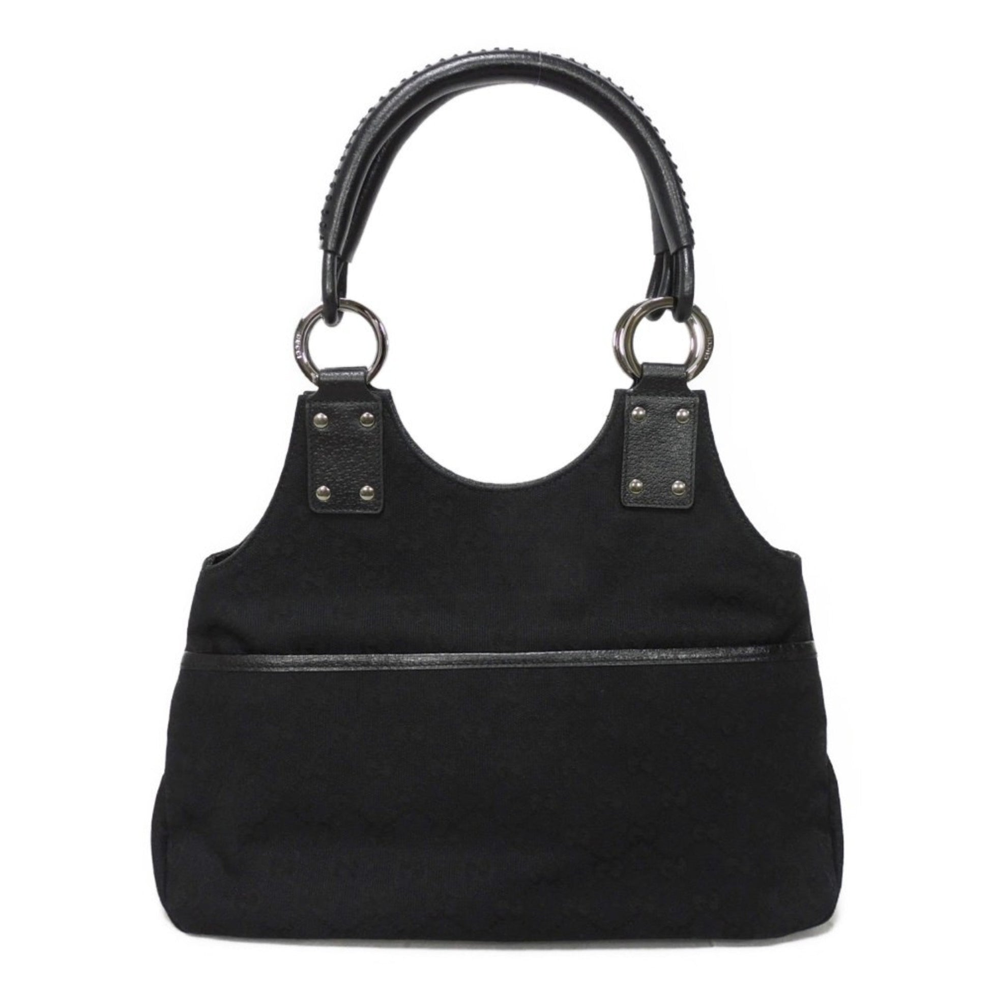 Gucci Black Gg Canvas Leather Handbag Tote Bag ()