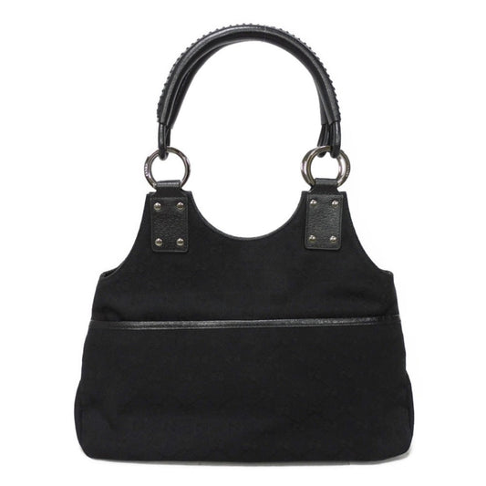 Gucci Black Gg Canvas Leather Handbag Tote Bag ()