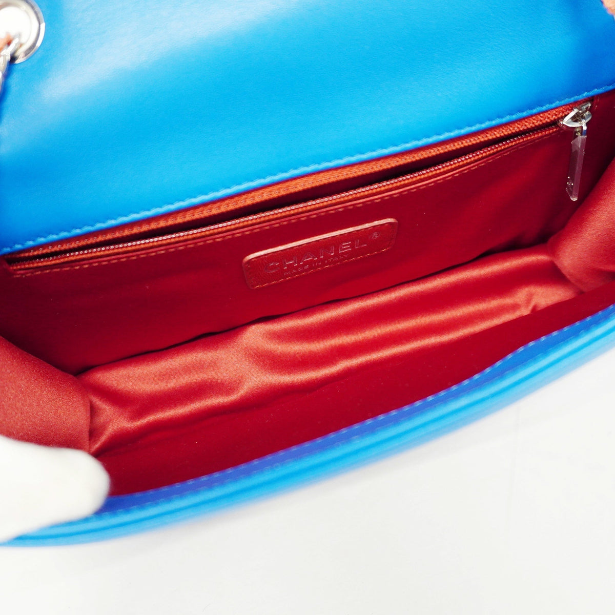 ChanelAuth  W Chain Women's Patent Leather Shoulder Bag Blue