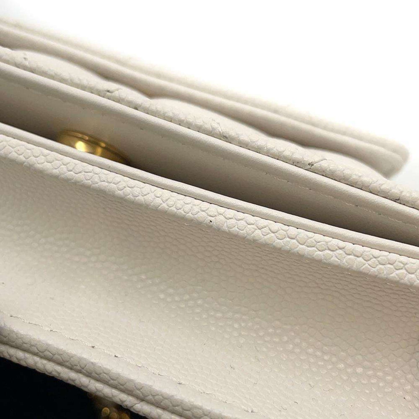 Chanel Chain Wallet Matelasse Coco Mark Caviar Skin CHANEL Pochette White Pouch Women's WALLET