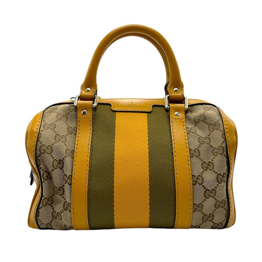 Gucci Beige Brown Khaki Yellow Gg Canvas Leather Handbag Shoulder Bag ()
