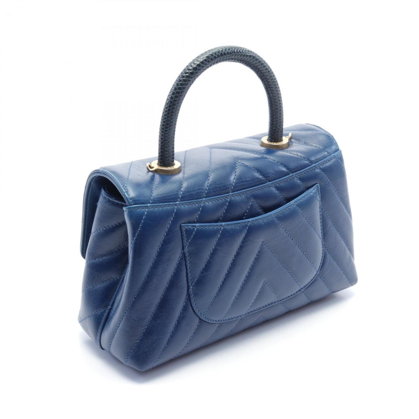 CHANEL Coco Handle V Stitch Handbag Bag Exotic Leather Calfskin Women's Blue