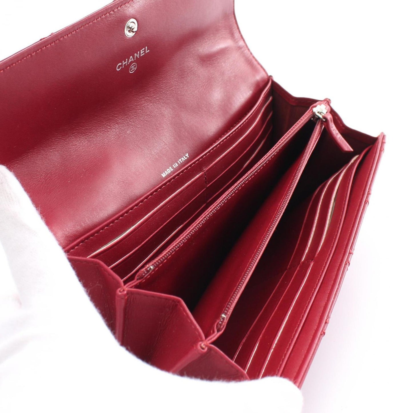 CHANEL Ultra Stitch Coco Mark Bi-fold Long Wallet Leather Women's Red A69097