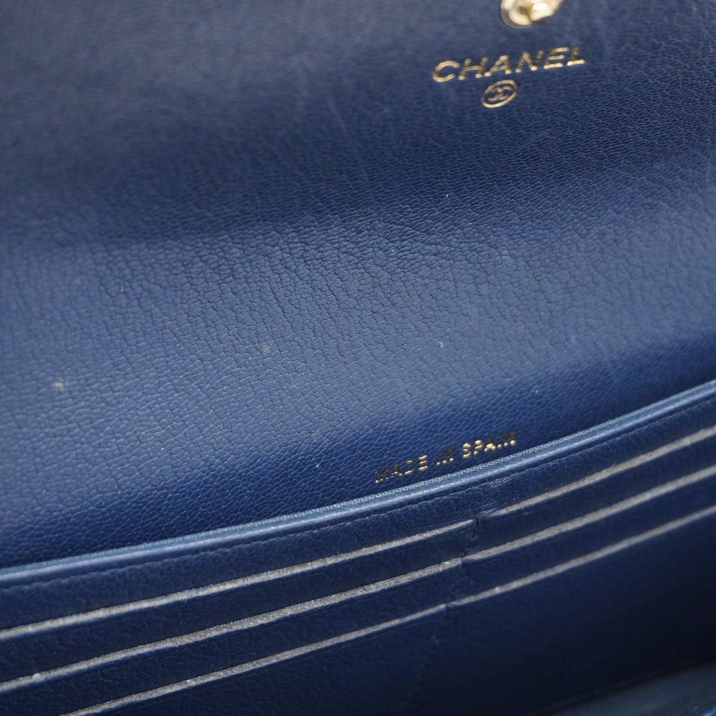ChanelAuth  Bi-fold Long Wallet Gold Hardware Navy