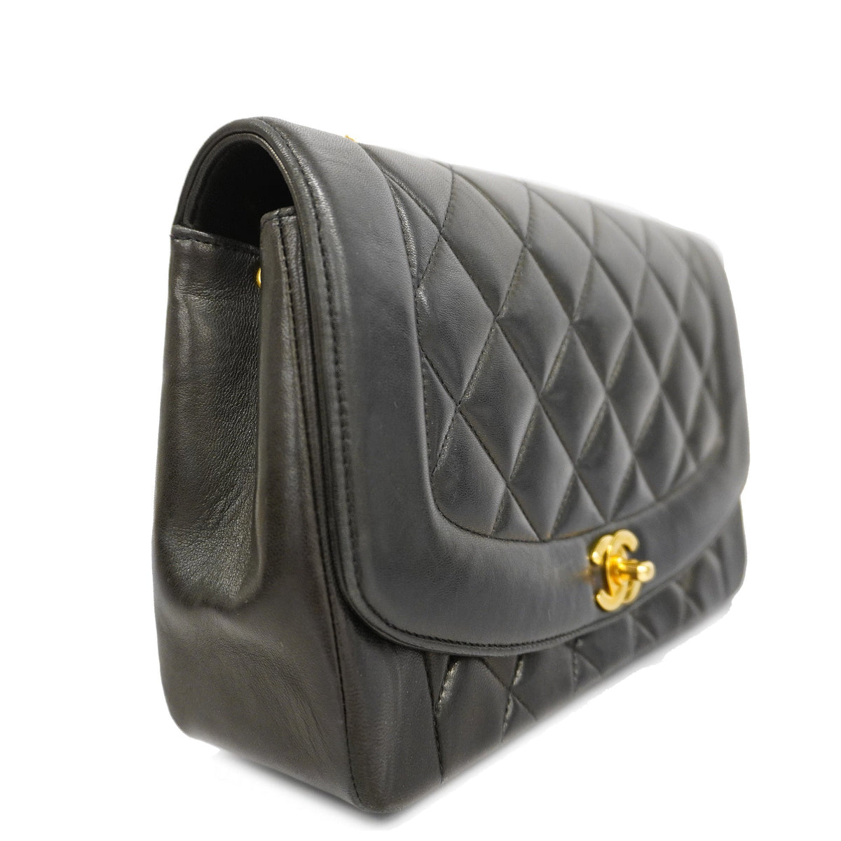 ChanelAuth  Matelasse Diana Flap Women's Leather Shoulder Bag Black
