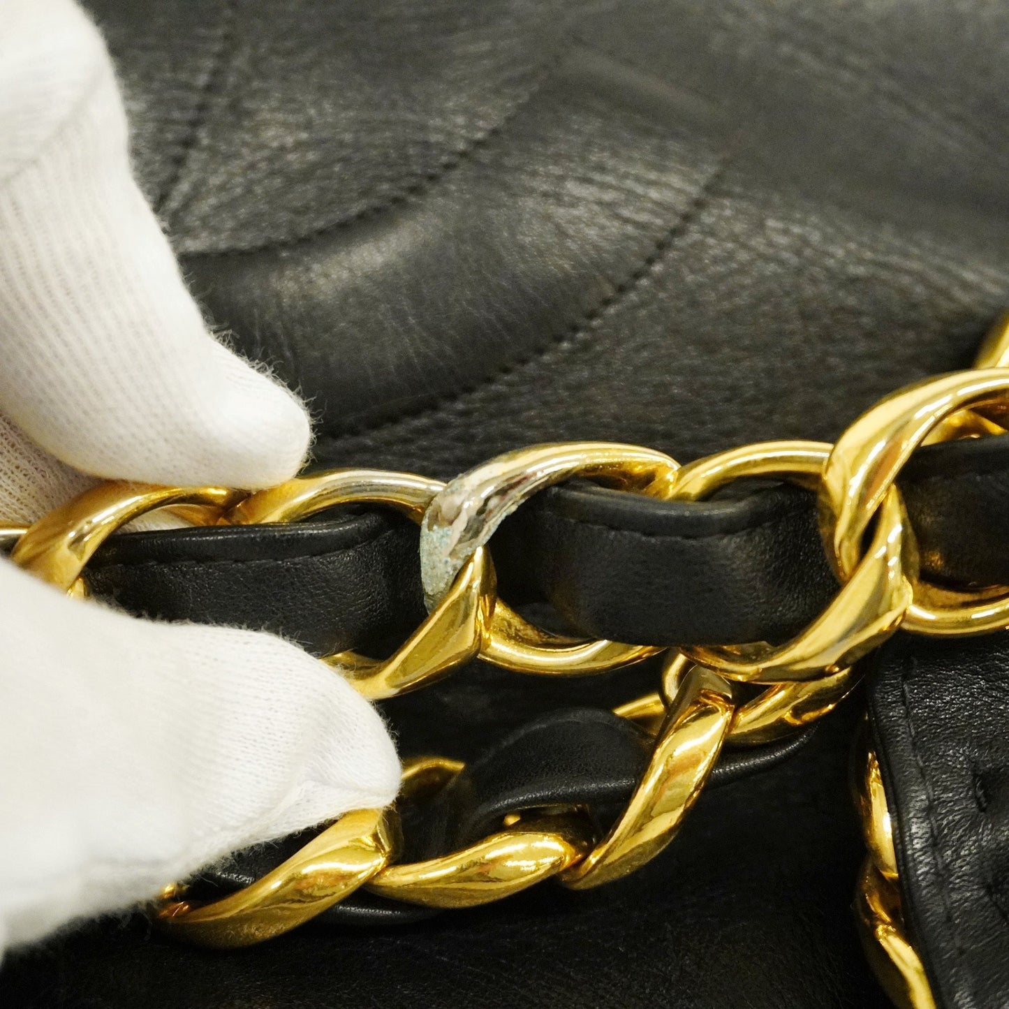 ChanelAuth  Chain Shoulder Women's Leather Tote Bag Black