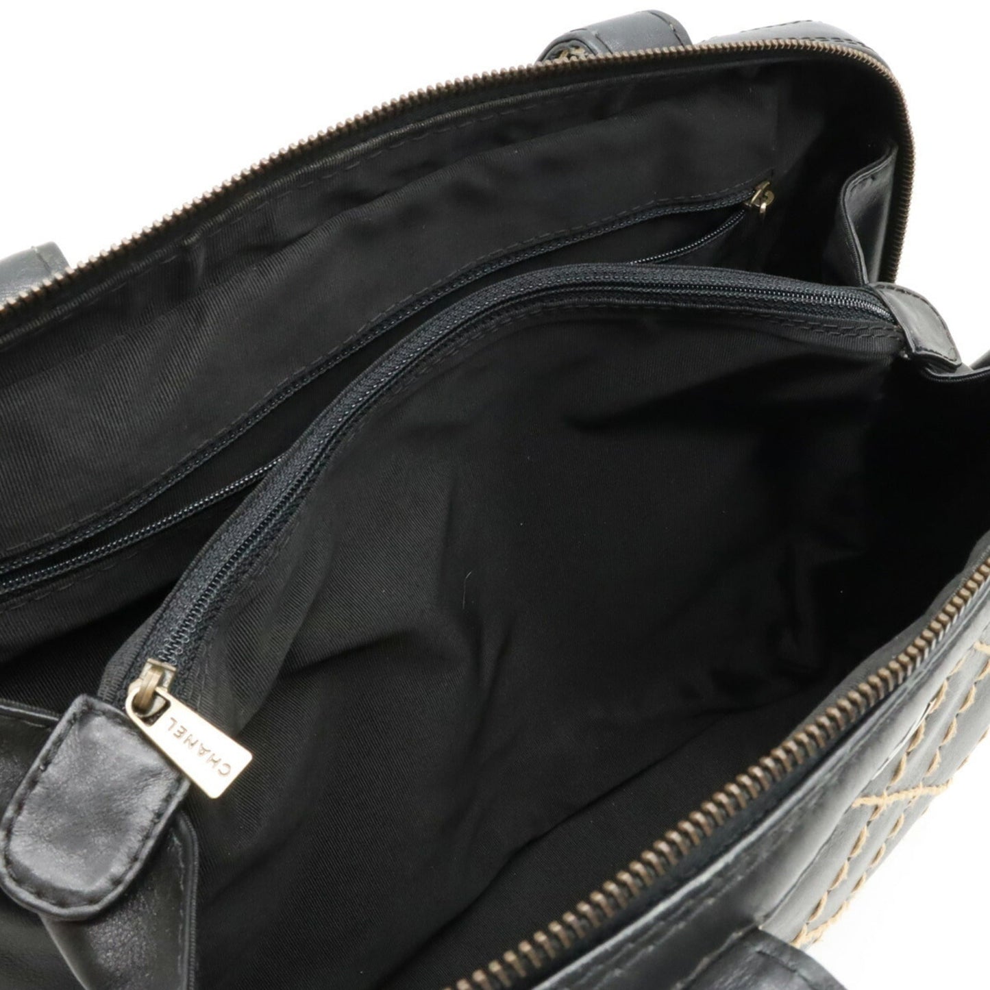 Chanel Wild Stitch Coco Mark Tote Bag HandBag Leather Black A14693