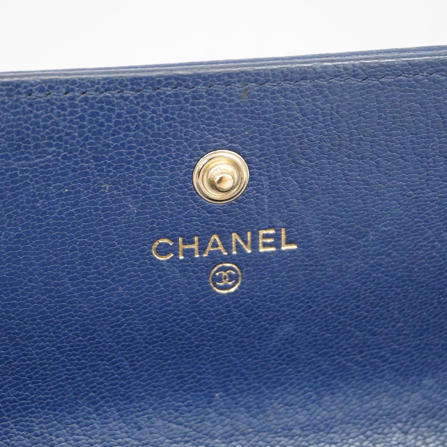 ChanelAuth  Bi-fold Long Wallet Gold Hardware Navy