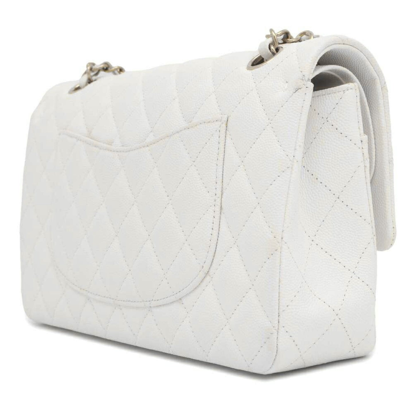 Chanel Chain Shoulder Bag Matelasse 25 Coco Mark Caviar Skin Double A01112 White