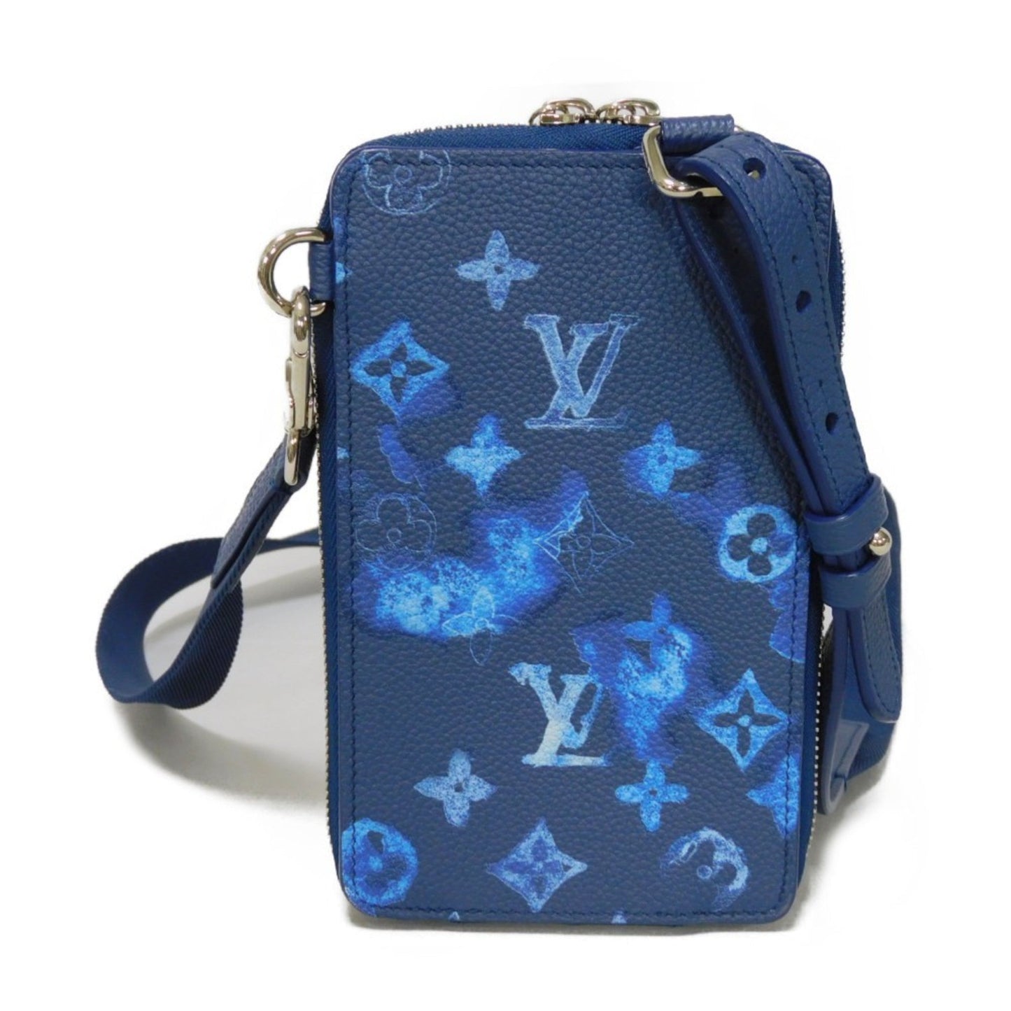 LOUIS VUITTON Shoulder Bag Phone Pouch LV Logo Flower Crossbody Monogram Water Color Navy Blue M80466 Men's