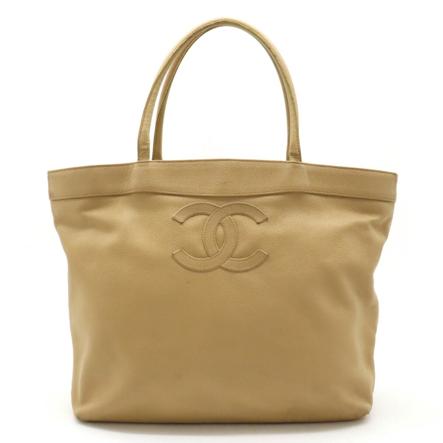 CHANEL Coco Mark Tote Bag Shoulder Caviar Skin Leather Beige