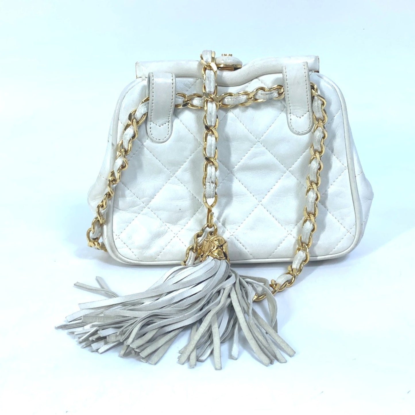 Chanel CC Mark CC Kisslock Waist Pouch Chain with Fringe Waist Pouch White GoldHardware