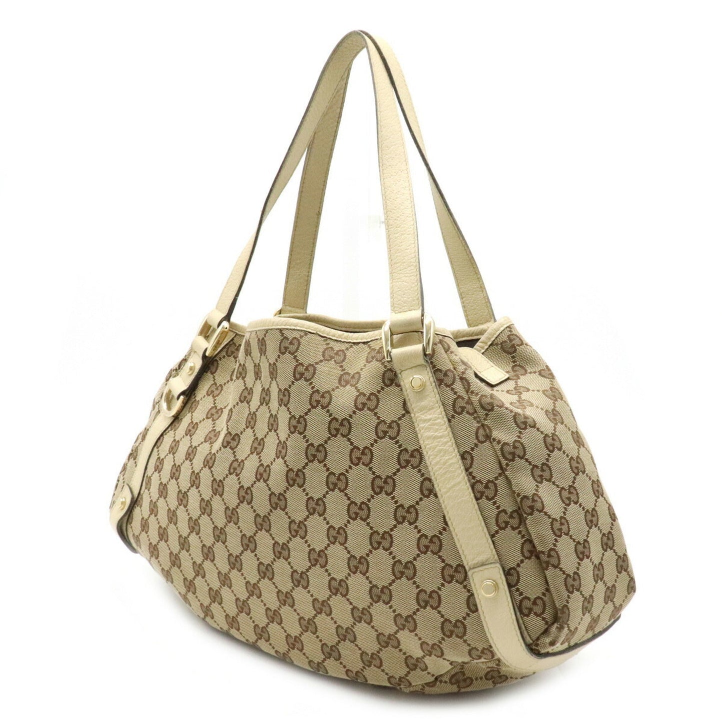 Gucci GG Canvas Tote Bag Shoulder Leather Khaki Beige Light 130736