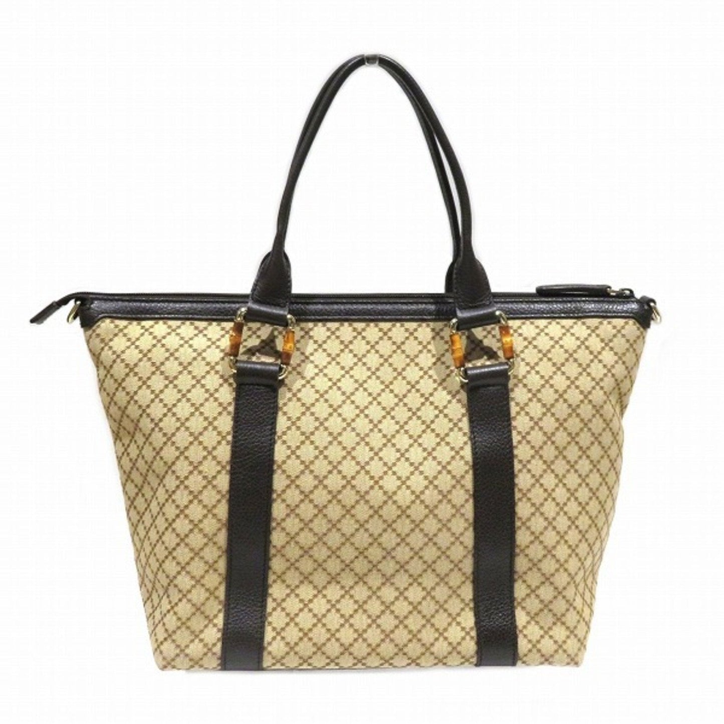 Gucci Diamante Beige Brown Canvas Leather Tote Bag