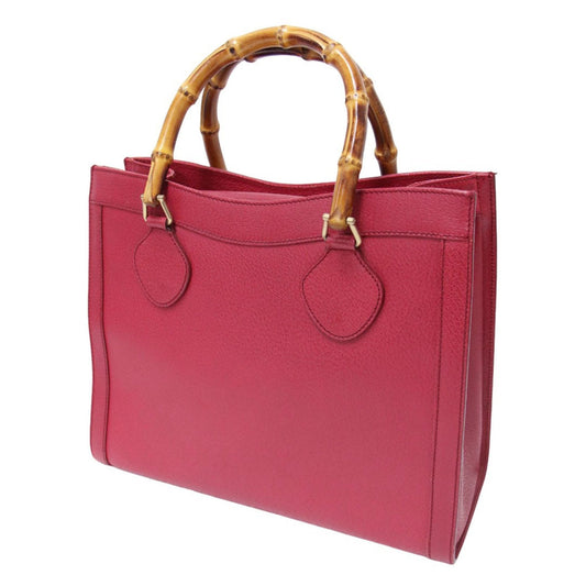 Gucci Red Color Leather Bamboo Handbag Tote Bag ()
