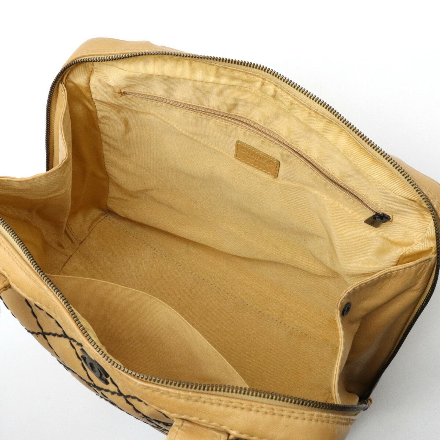 Chanel Wild Stitch Coco Mark Tote Bag HandBag Leather Beige A14693