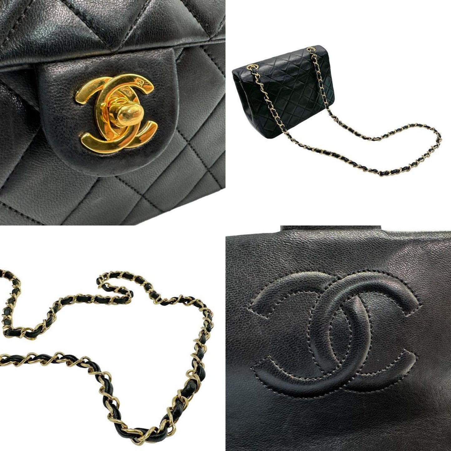 CHANEL Shoulder Bag Lambskin Black Gold Women's z1848