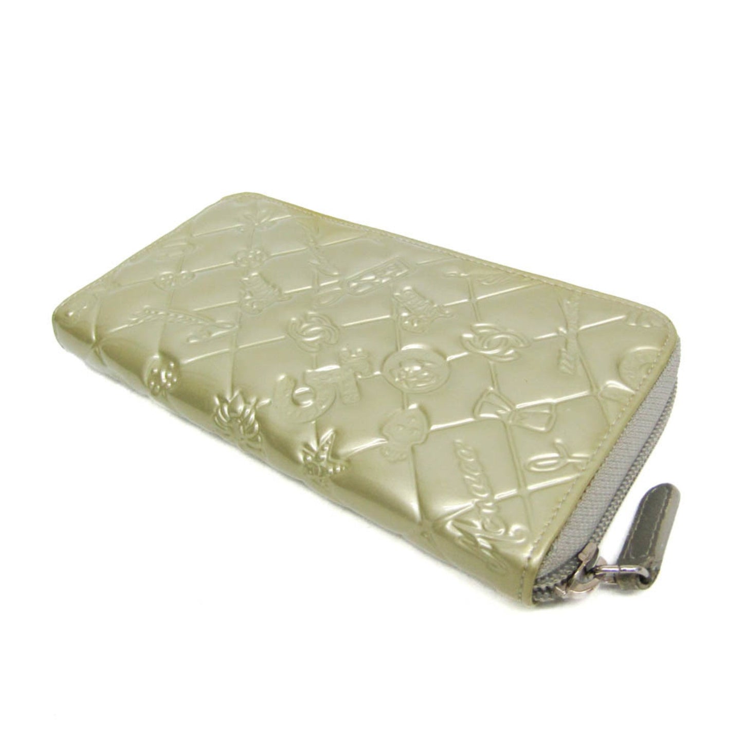 Chanel Icon Symbol Charm A37151 Women's Patent Leather Long Wallet (bi-fold) Gold,Gray