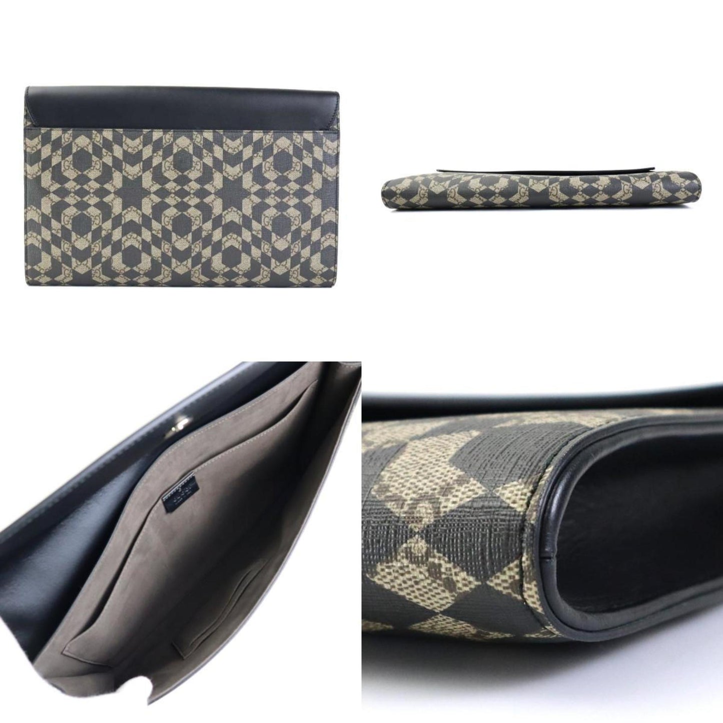 Gucci Black Brown Pvc Leather Clutch Bag