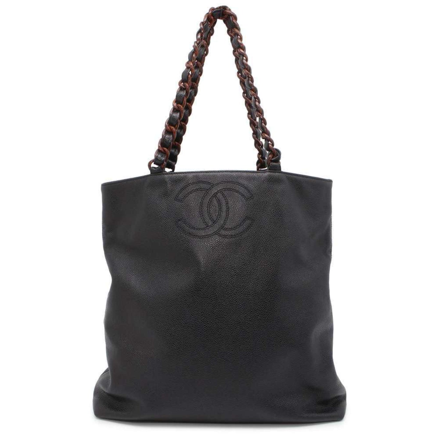 Chanel Tote Bag Coco Mark Wood Grain Plastic Chain A14202 CHANEL Black Shoulder