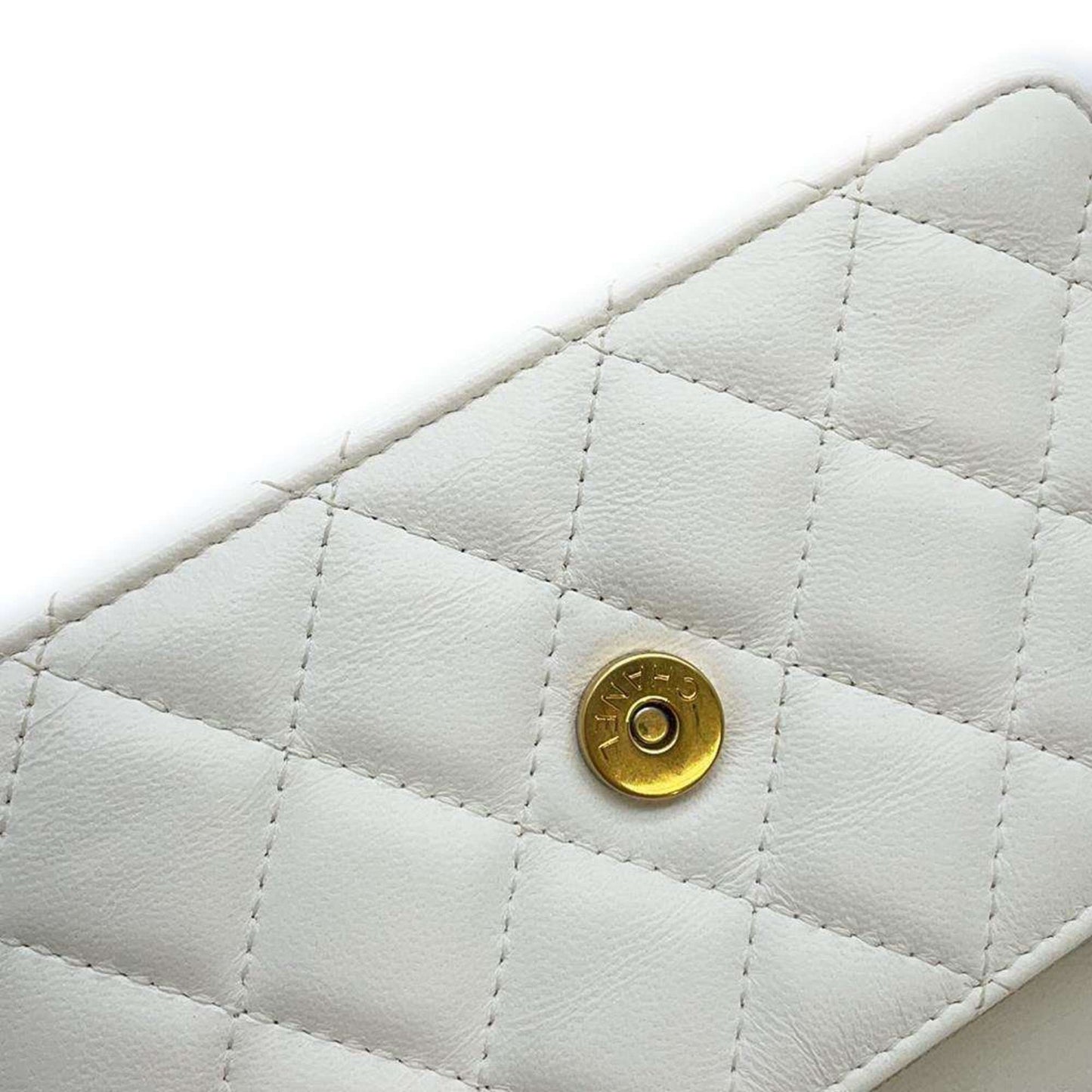 Chanel Chain Wallet Matelasse Frill Coco Mark Lambskin CHANEL White