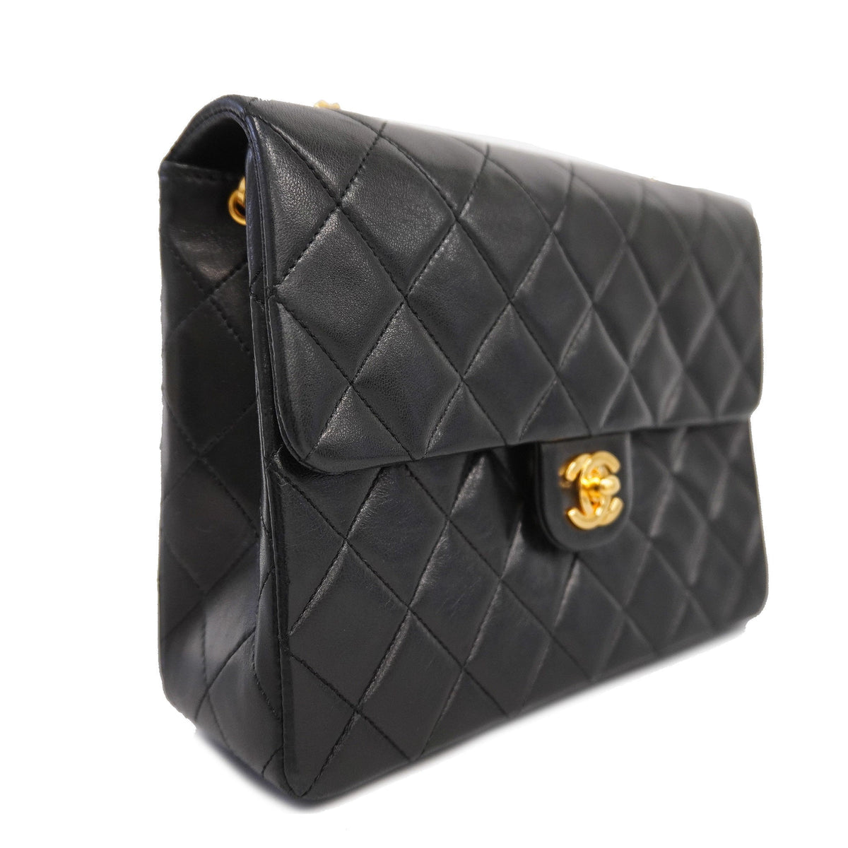 ChanelAuth  Matelasse Chain Shoulder Lambskin Women's Leather Shoulder Bag Black