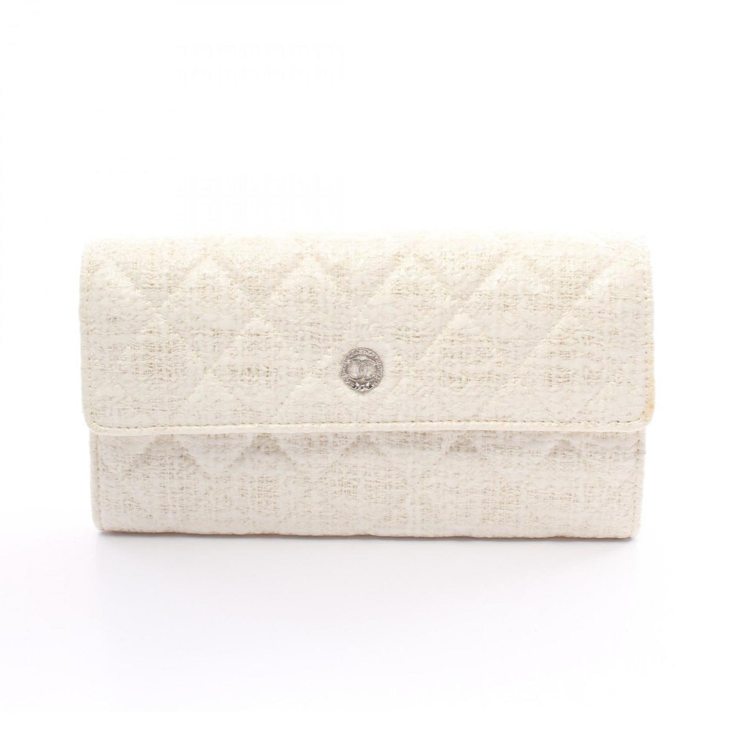 CHANEL Coco Mark Round Long Wallet Fabric Women's White A68809