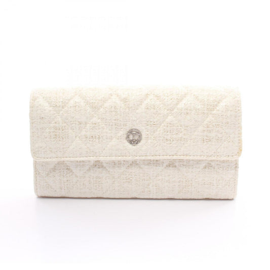 CHANEL Coco Mark Round Long Wallet Fabric Women's White A68809