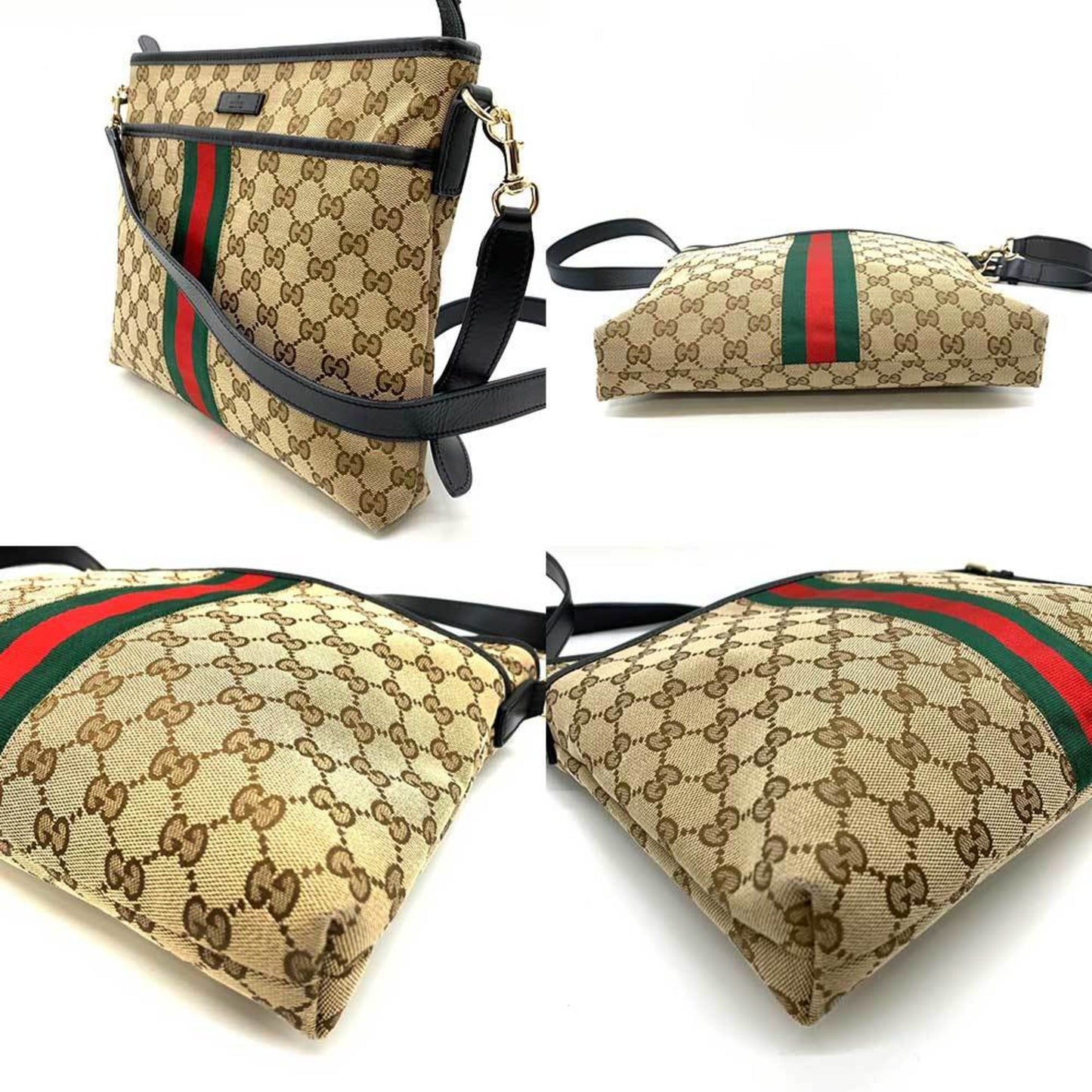 Gucci Sherry Line Black Brown Green Multi-Color Red Color Gg Canvas Leather Shoulder Bag