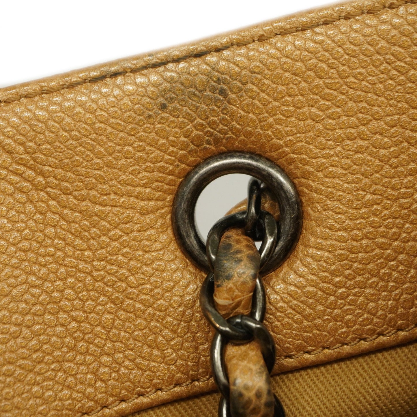 Chanel[3ca0362] Auth  Tote Bag chain shoulder caviar skin beige