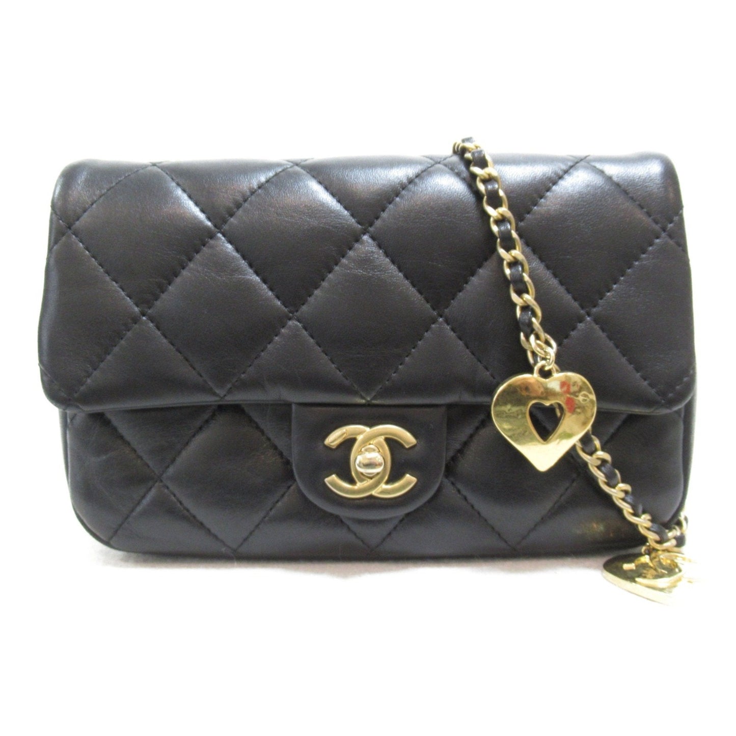 CHANEL Mini Matelasse Chain Shoulder Bag Black Lambskin (sheep leather) AS3456